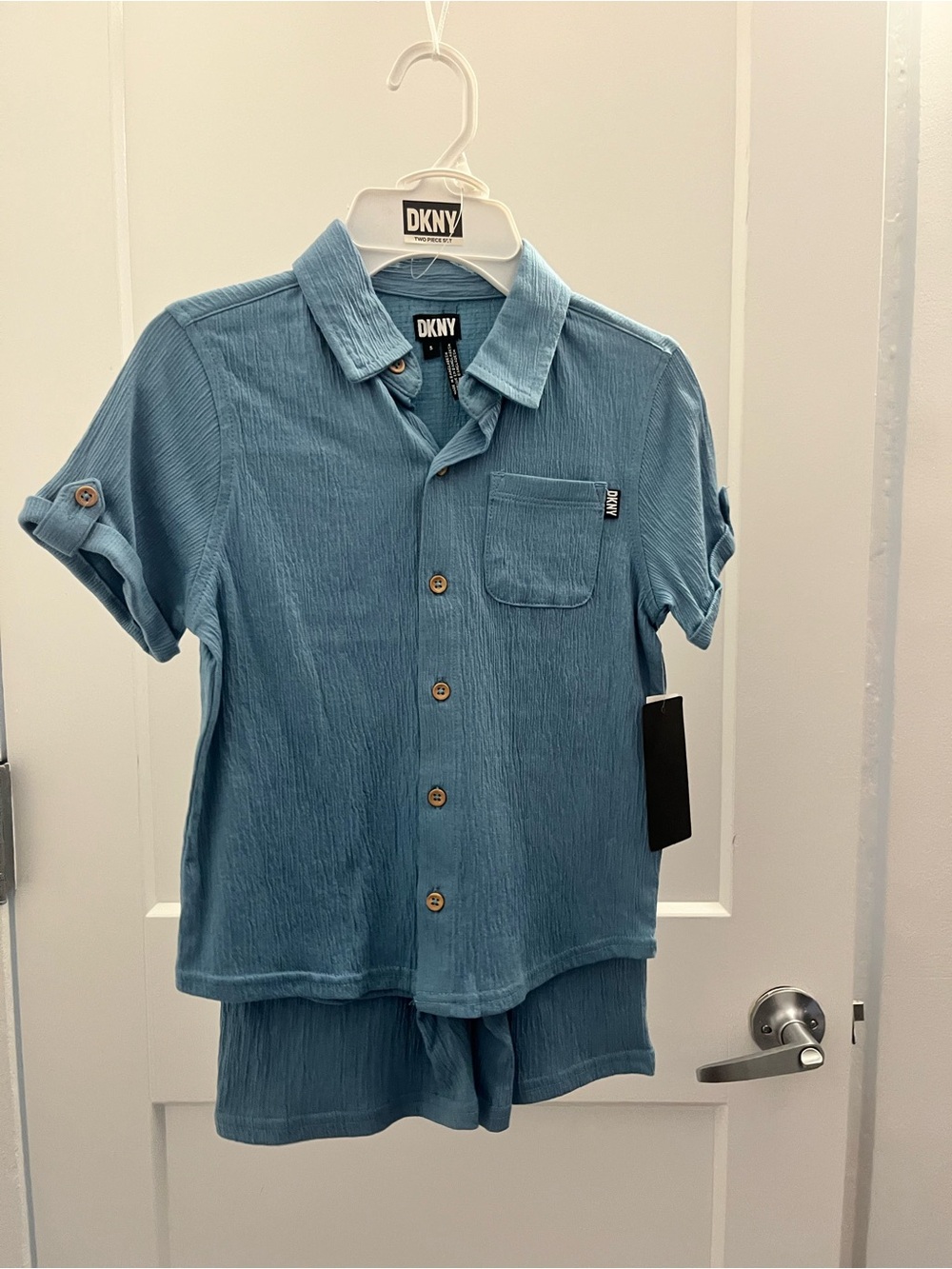 DKNY Light Blue Short-Sleeve Button Front Shirt